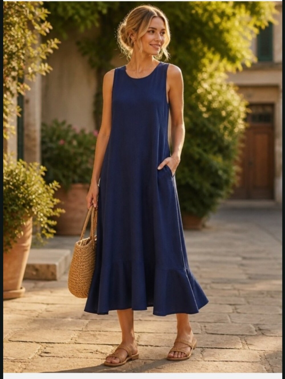 Banana Republic Navy Sleeveless Ruffle-Hem Maxi Dress with Pockets